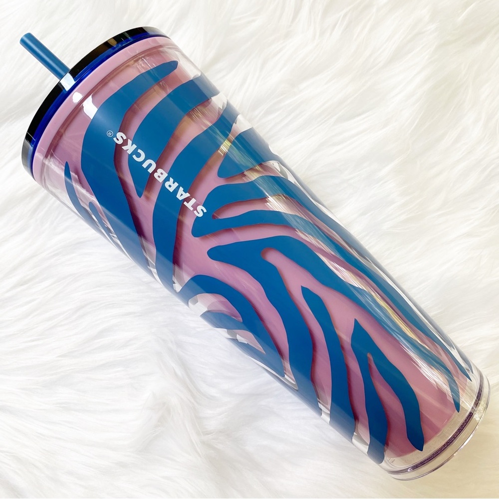 NWT Starbucks Venti Pink and Blue Zebra Acrylic Tumbler